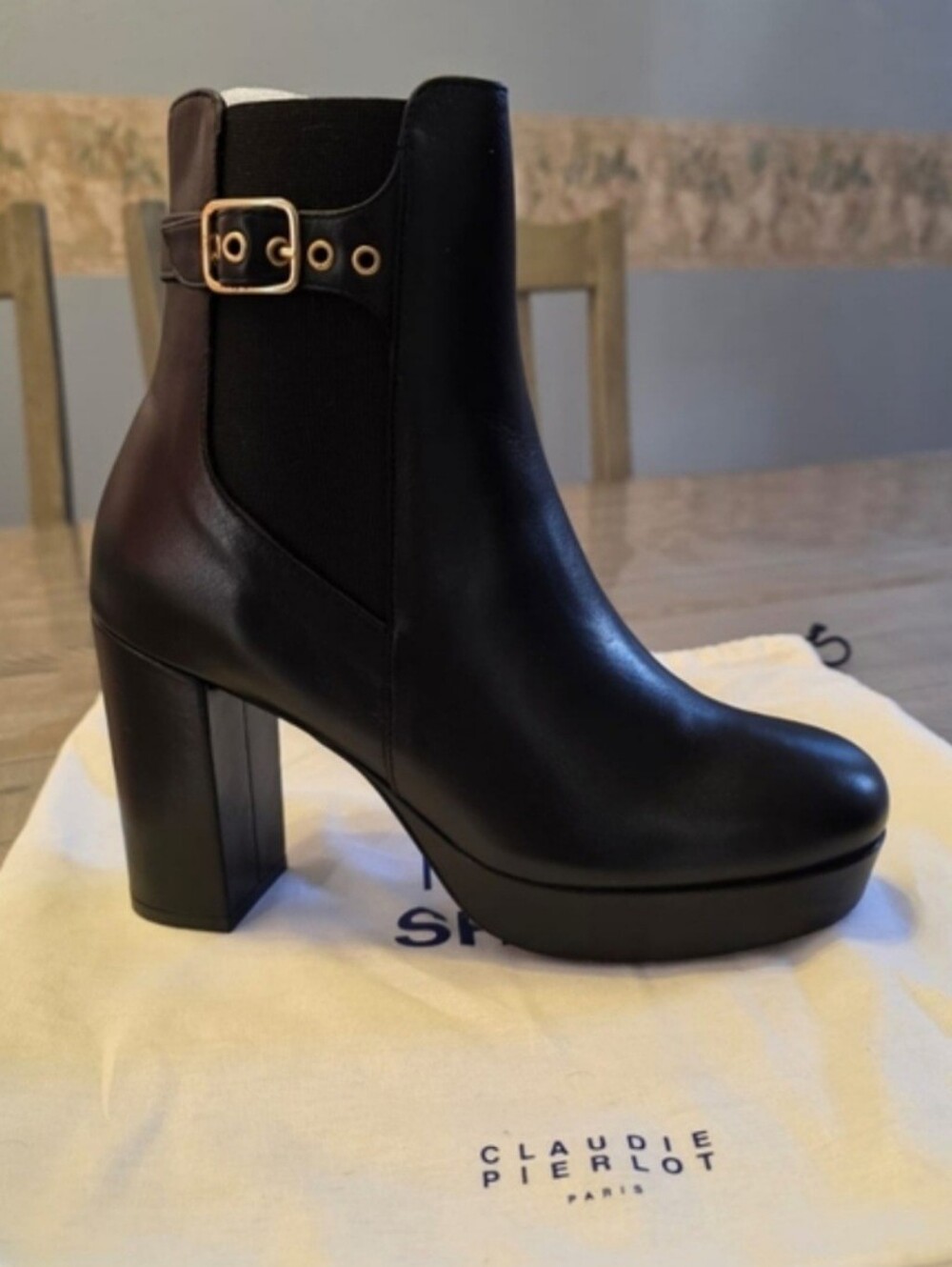 Claudie Pierlot Black Leather Platform Ankle Boots